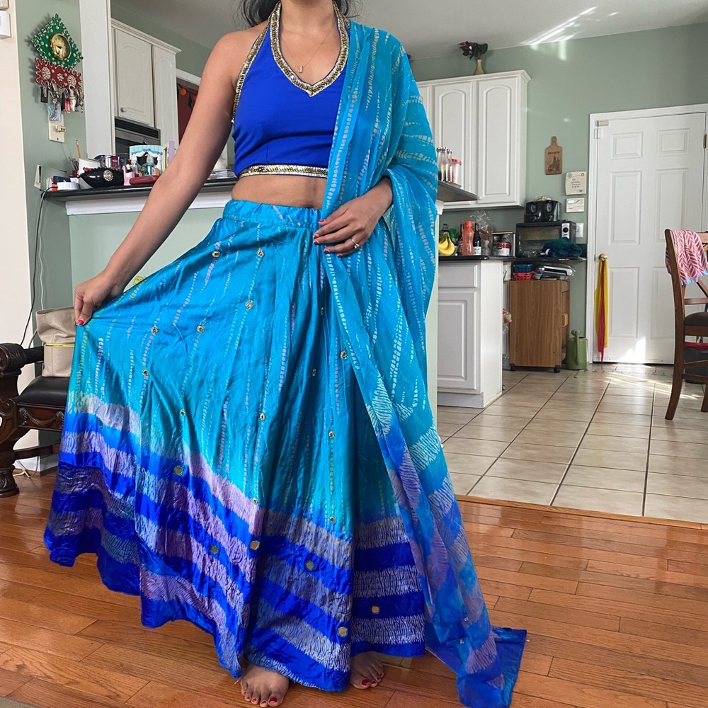 Blue tie-dye Indian lehenga